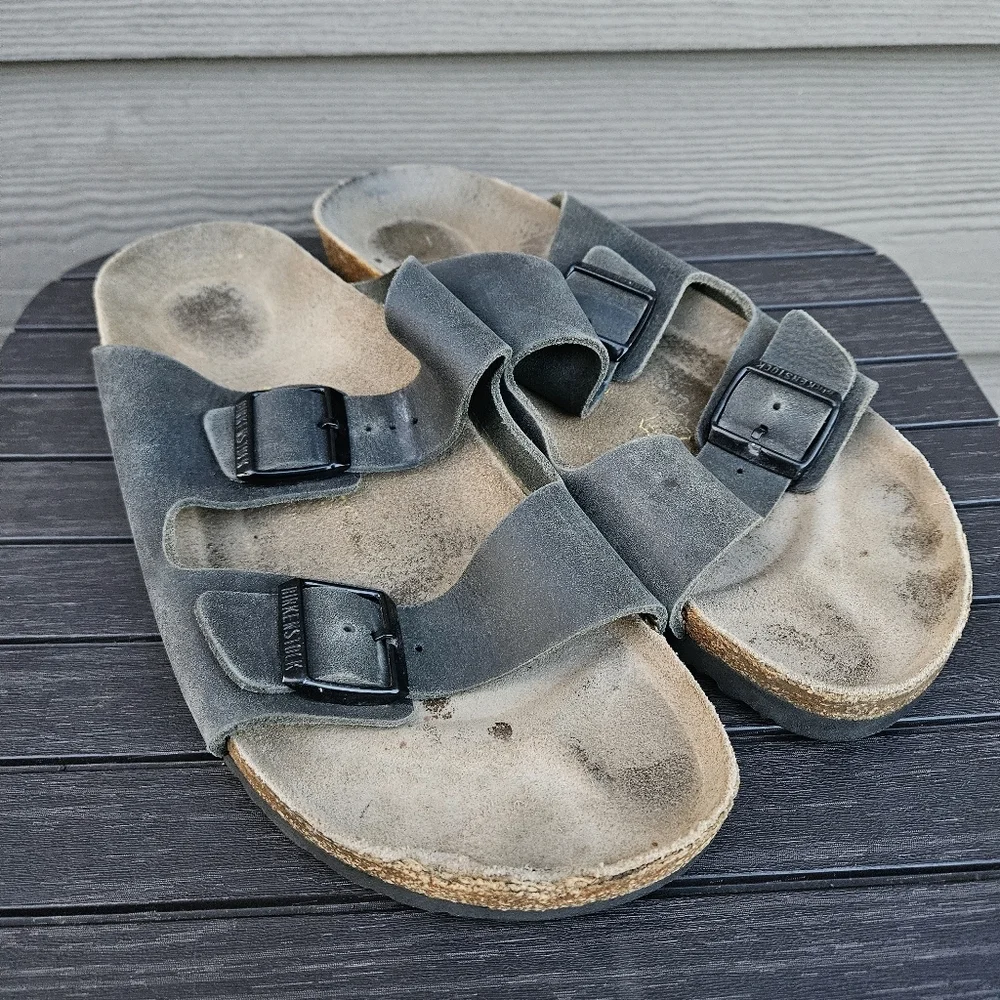 Birkenstock Arizona Sandals Mens Faded Black Leather Shoes EU 46 US 13 - 13.5